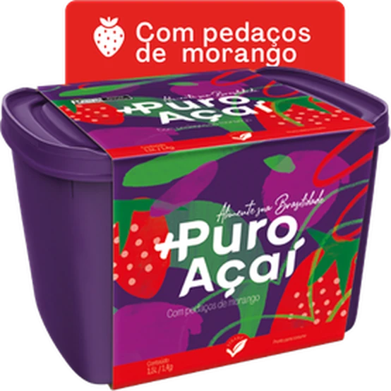 +Puro Açaí Super Premium 1,5L com pedaços de morango